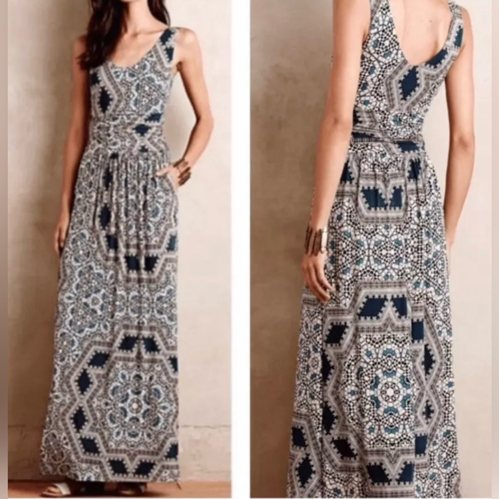 ANTHROPOLOGIE MAEVE Justina maxi knit dress Aztec print brown Size Medium
